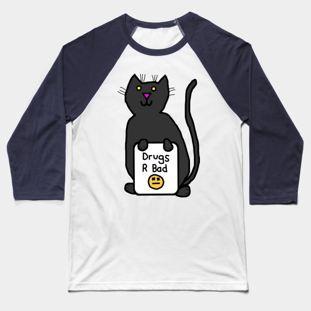 Cute Cat with Anti Drugs Message Baseball T-Shirt by ellenhenryart